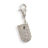 Cell Phone Charm Rhodium Over Sterling Silver CZ - Opens!