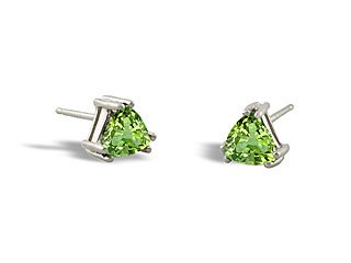 14K White Gold Genuine Trillion Peridot Stud Earrings
