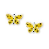 14K Yellow Gold and Yellow Enamel Children's Butterfly Pierced Earrings (Pair) w/CZ Stones