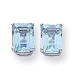 14k White Gold 8x6mm Emerald Cut Blue Topaz earring XE67WBT