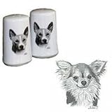 Chihuahua, Longhair Small Salt and Pepper Shakers, Porcelain by Rosalinde (3')