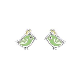 Boma Children's Sterling Silver & Green Enamel Bird Post Earrings