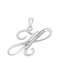 Letter "H" Initial Pendant Necklace with 10 Sparkling Genuine Diamonds, Sterling Silver - All Alphabets Available