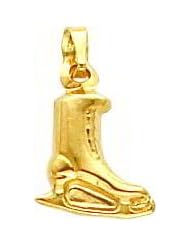 14K Yellow Gold 3D Ice Skate Charm Skating Pendant