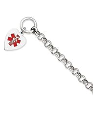 Sterling Silver Engraveable Enameled Heart Medical ID Bracelet