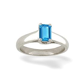 14K White Gold Genuine Emerald-cut Blue Topaz Solitaire Ring by Jewels For Me