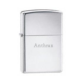 Click here to buy High Polish Chrome Engraved Zippo Lighter - Anthrax.