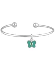 Kids Silver May Birthstone Butterfly Charm Torque Bangle For Girls