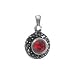 Sterling Silver Small Round Bezel Ruby Crystal and Marcasite Pendant