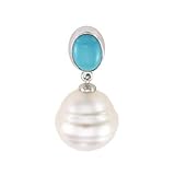14K Yellow or White Gold Paspaley South Sea Cultured Pearl and Turquoise Earrings - Various Sizes