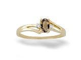 14K Yellow Gold Genuine Oval Smoky Quartz and Diamond Ring