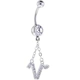 Crystalline Gem ARIES Zodiac Sign Dangle Belly Ring - B0006V4AYA