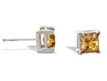 14K White Gold Genuine Square Citrine Stud Earrings