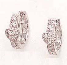 14kt White Gold Diamond Heart Huggy Earings- DS1053