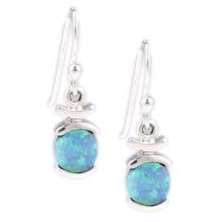Round Blue Opal Earrings