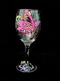 Flamingo Frolic Design - Hand Painted - Wine Glass - 8 oz..