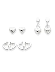 Genuine IceCarats Designer Jewelry Gift Sterling Silver 3 Pair Set Heart Earrings