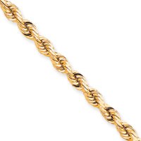 10k 7mm Handmade Diamond-cut Rope Chain Necklace - 24 Inch