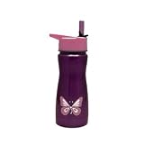 Eco Vessel Kids Insulated Stainless Steel Water Bottle with Flip Straw Top - 13 Oz - Purple with Butterfly