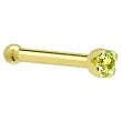 Solid 18KT Yellow Gold (August) 1.5mm Genuine Peridot Nose Bone - 20 Gauge