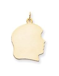 14k Plain Large .035 Gauge Facing Right Engravable Girl Head Charm