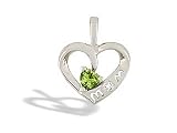 14K White Gold Genuine Heart Peridot and Diamond Pendant