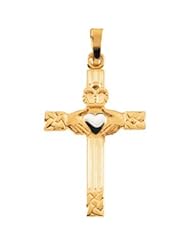14K Yellow and White Gold Claddagh Cross Pendant