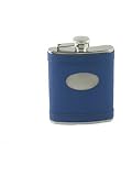 Indigo Blue Leather Personalized Stainless Steel Flask with Free Engraving & Shipping