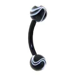 BIOPLAST Black MARBLE Eyebrow Ring