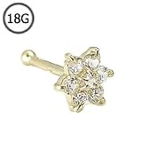 14KT Yellow Gold Nose Bone Ring 6mm Post 4.5mm Christina Flower Cluster CZ 18G FREE Nose Ring Backing