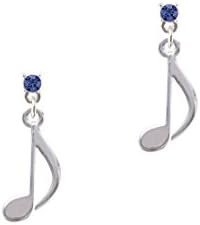Rounded Eighth Music Note Blue Crystal Posts Earrings