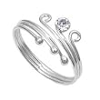 Sterling Silver Fashion Toe Ring with Clear CZ - 2mm Band Width