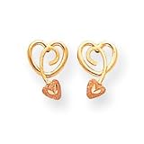 14k Two-Tone Heart Heart Drop Earrings