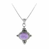 Sterling Silver Bali Beaded Genuine Amethyst Stone East West Pendant