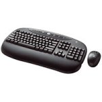 Logitech Cordless Internet Pro Desktop - Keyboard - wireless - RF - mouse - USB wireless receiver - black, sleek silver - German - OEM