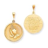 10k Solid Polished Praying Hands Reversible with Serenity Prayer Pendant