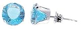 Sterling Silver 6 MM Round Aquamarine Cubic Zirconia Stud Post Friction Back Earrings