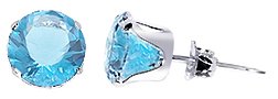Sterling Silver 6 MM Round Aquamarine Cubic Zirconia Stud Post Friction Back Earrings