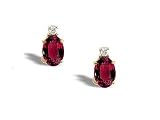 14K Yellow Gold Oval Created Ruby and Diamond Stud Earrings