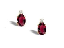 14K Yellow Gold Oval Created Ruby and Diamond Stud Earrings