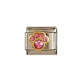 Clearly Charming October Pink Tourmaline Color Paw Print Birthstone Cat Dog Bear Animal Theme Italian Charm