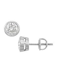 18K White Gold : Bezel Set Round Diamond Stud Earrings â€" 1.50 CT. TW.