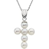 Childrens 14k White Gold Pearl Cross Necklace, 16"