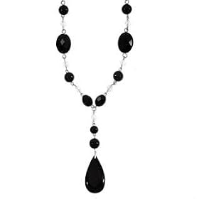 Silver y Necklace with Crystaland Black Onyx, Adj. 17-19 by A Great Jewelry Co.