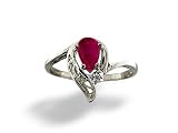 14K White Gold Genuine Pear Ruby and Diamond Ring
