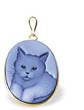 14K Yellow Gold Oval Agate Cameo Cat Pendant - 3/4" x 1/2"