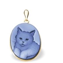 14K Yellow Gold Oval Agate Cameo Cat Pendant - 3 4 x 1 2 by Netaya