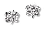 Solid Sterling Silver Small Butterfly and Clear CZ Earrings