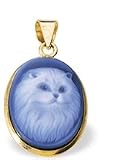 14K Yellow Gold Oval Agate Cameo Cat Pendant - 3/4 x 1/2