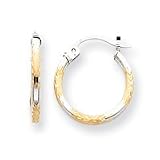 14k White Gold Satin & Diamond-Cut Fancy Hoop Earrings SE926
